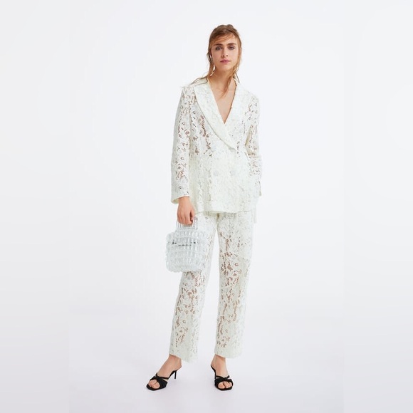 ZARA 2 PIECE WHITE LACE BLAZER AND PANTS SIZE M 🦋BLOGGERS FAVORITE🦋 - Picture 8 of 16